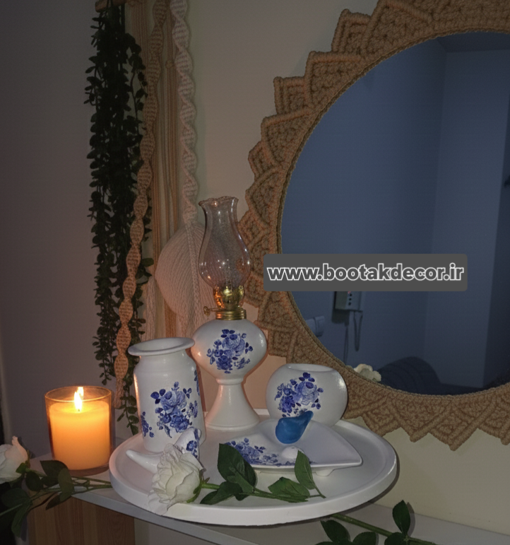 ست رومیزی و دکوری قلم آبی رز کد ۶۶۱۱